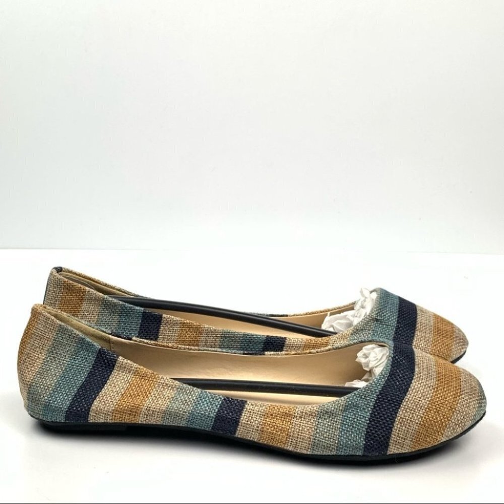 Bamboo womens flats size 8 multicolored striped ballet flats balletcore - Picture 3 of 12
